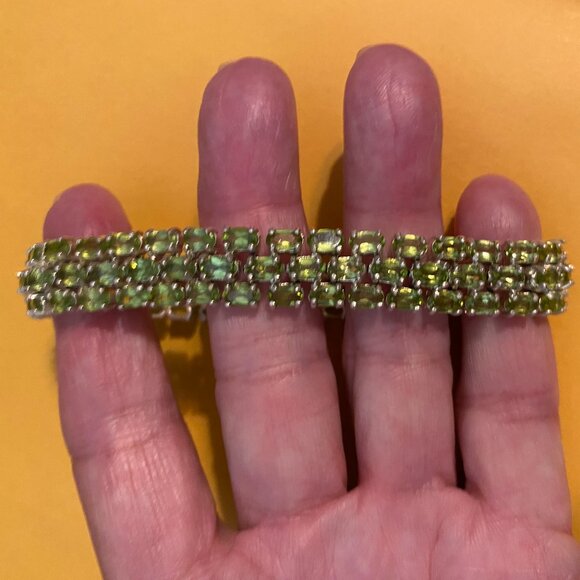 Beautiful Sterling Silver & Peridot bracelet. 3 rows of Fantastic color stones.